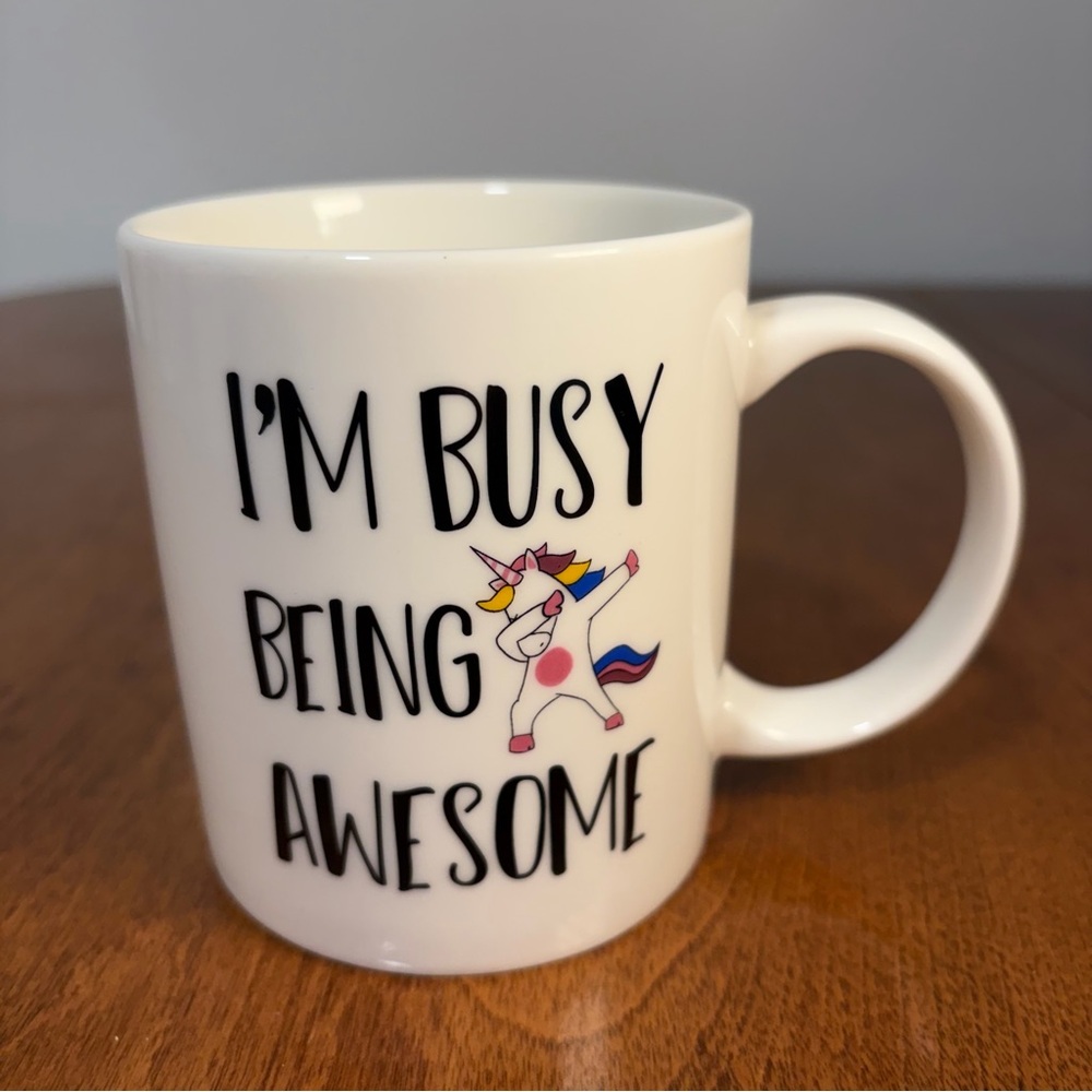 White "I'm Busy Being Awesome" Unicorn Mug